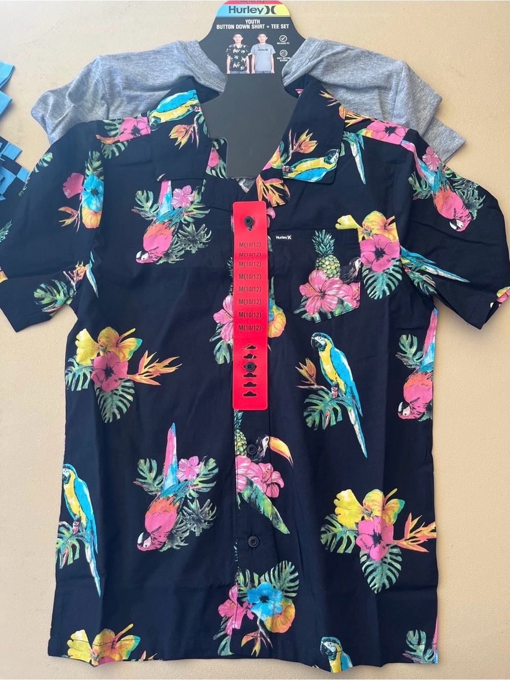 Hurley Black Tropical Parrot Print Button-Down Shirt